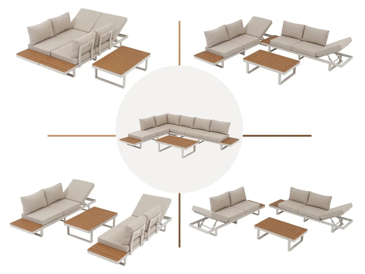 Aluminum l shape outdoor sectional sofa set with fire pit table