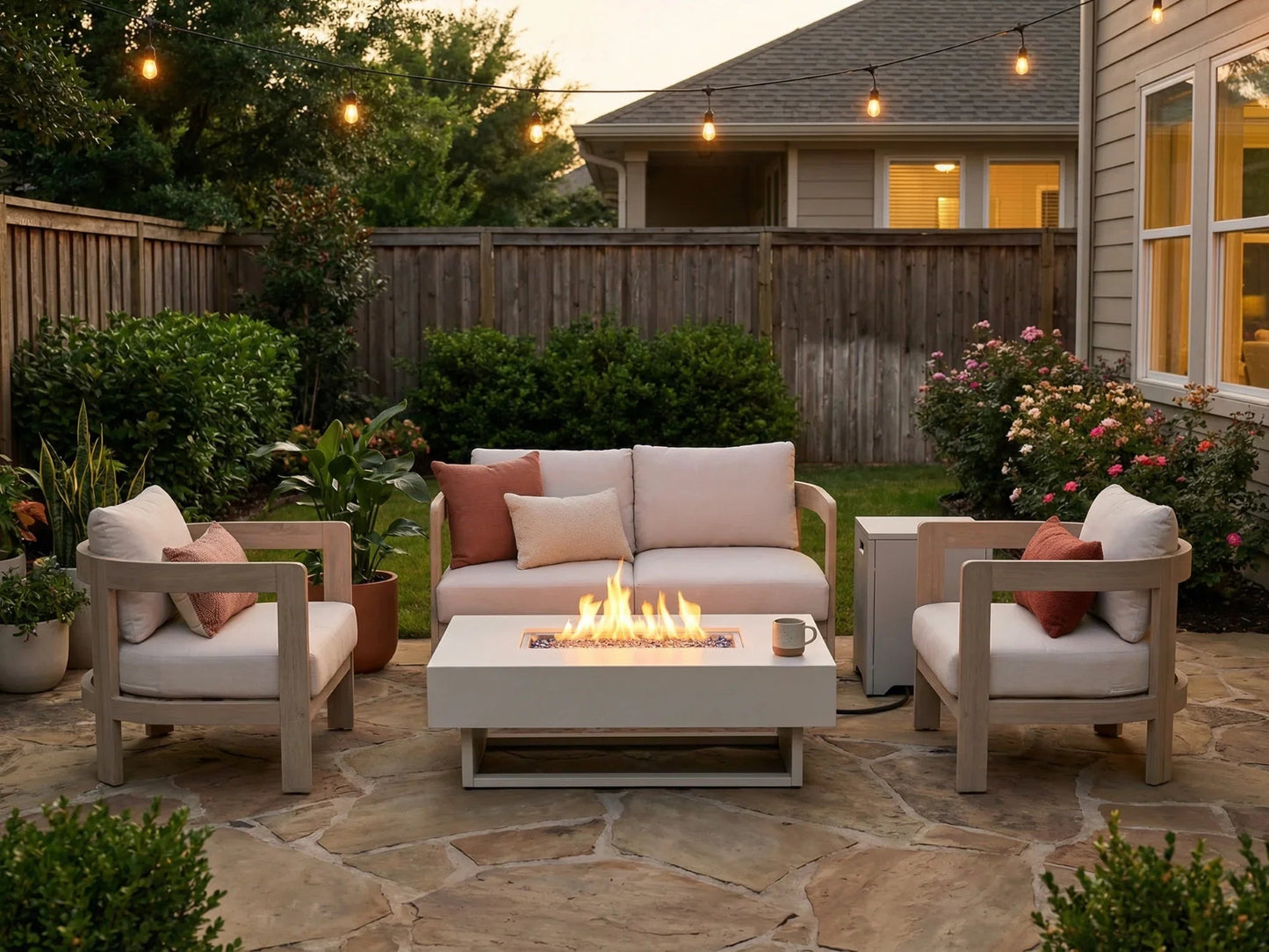 Rectangular Outdoor Propane Fire Pit with Tank Holder
