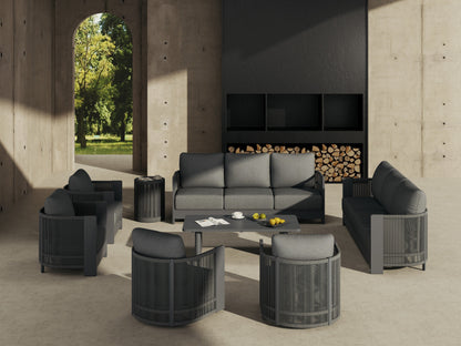 Aluminum Rope Outdoor Seating Set with Swivel Chairs and Tables