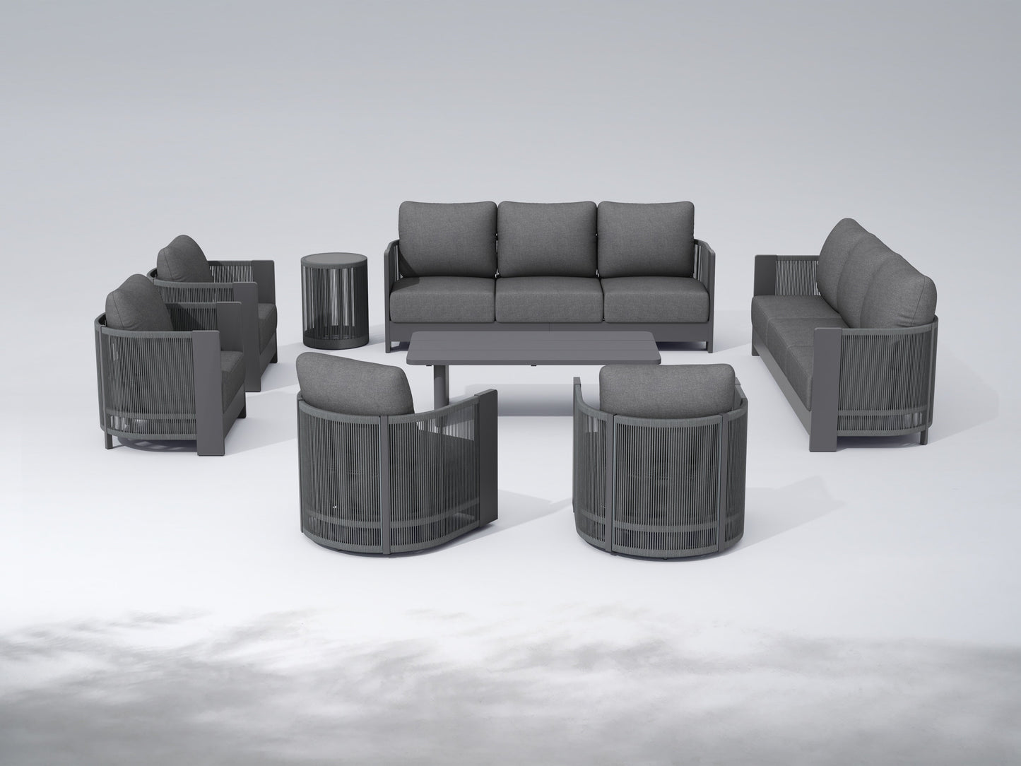 Aluminum Rope Outdoor Seating Set with Swivel Chairs and Tables