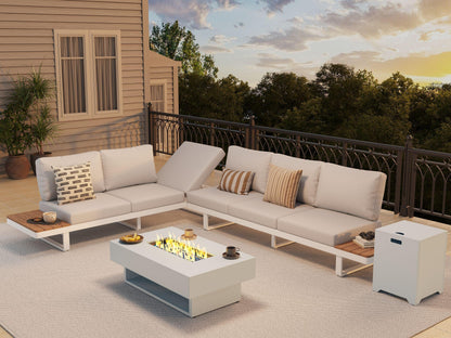Aluminum l shape outdoor sectional sofa set with fire pit table