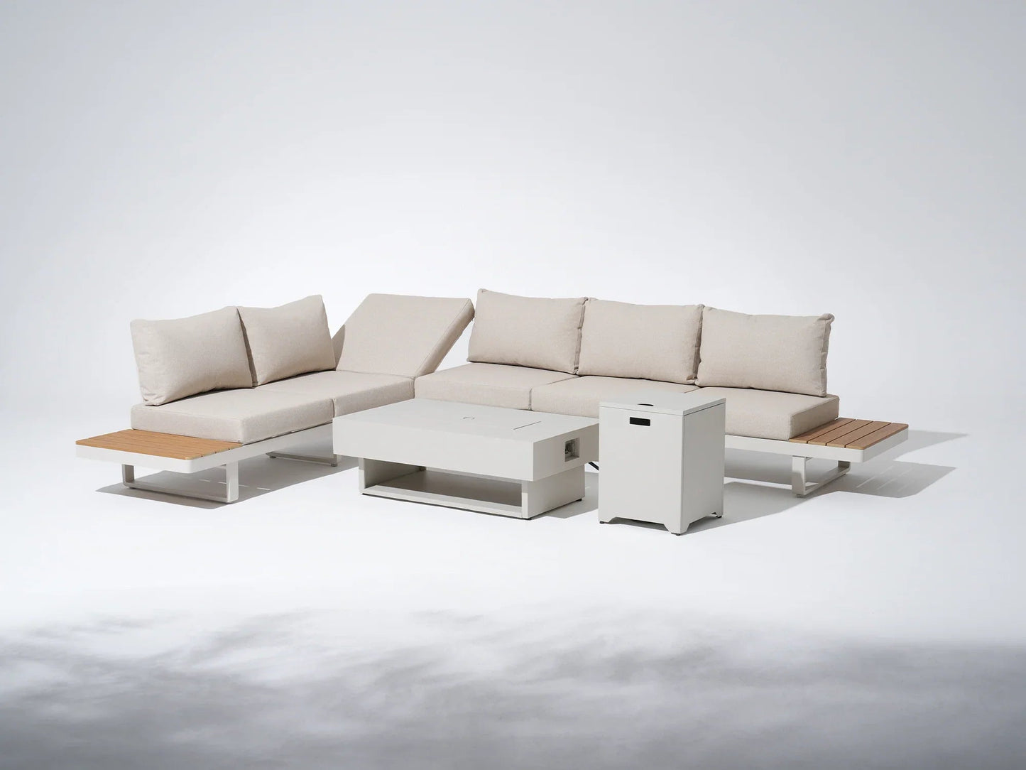 Aluminum l shape outdoor sectional sofa set with fire pit table
