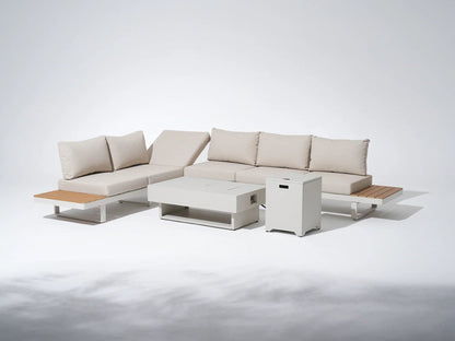 Aluminum l shape outdoor sectional sofa set with fire pit table