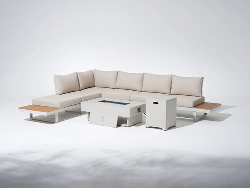 Aluminum l shape outdoor sectional sofa set with fire pit table