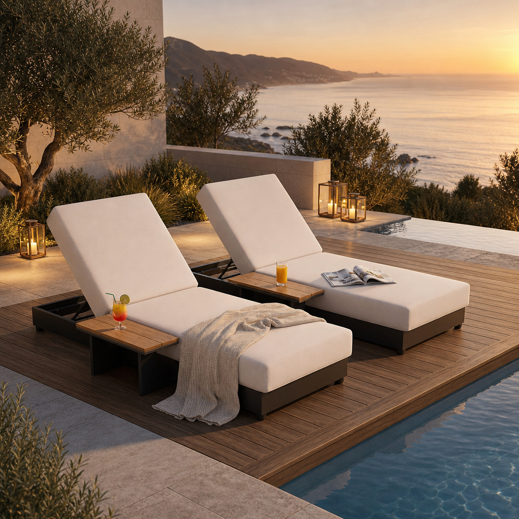 Aluminum outdoor chaise lounge adjustable backrest olefin cushion