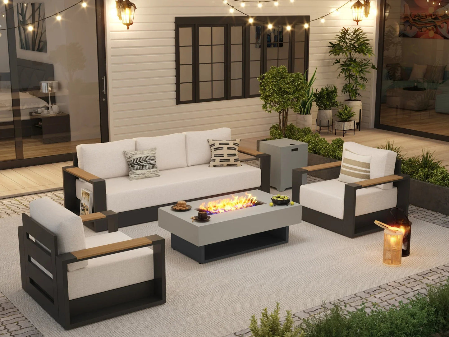 Rectangular Outdoor Propane Fire Pit with Tank Holder