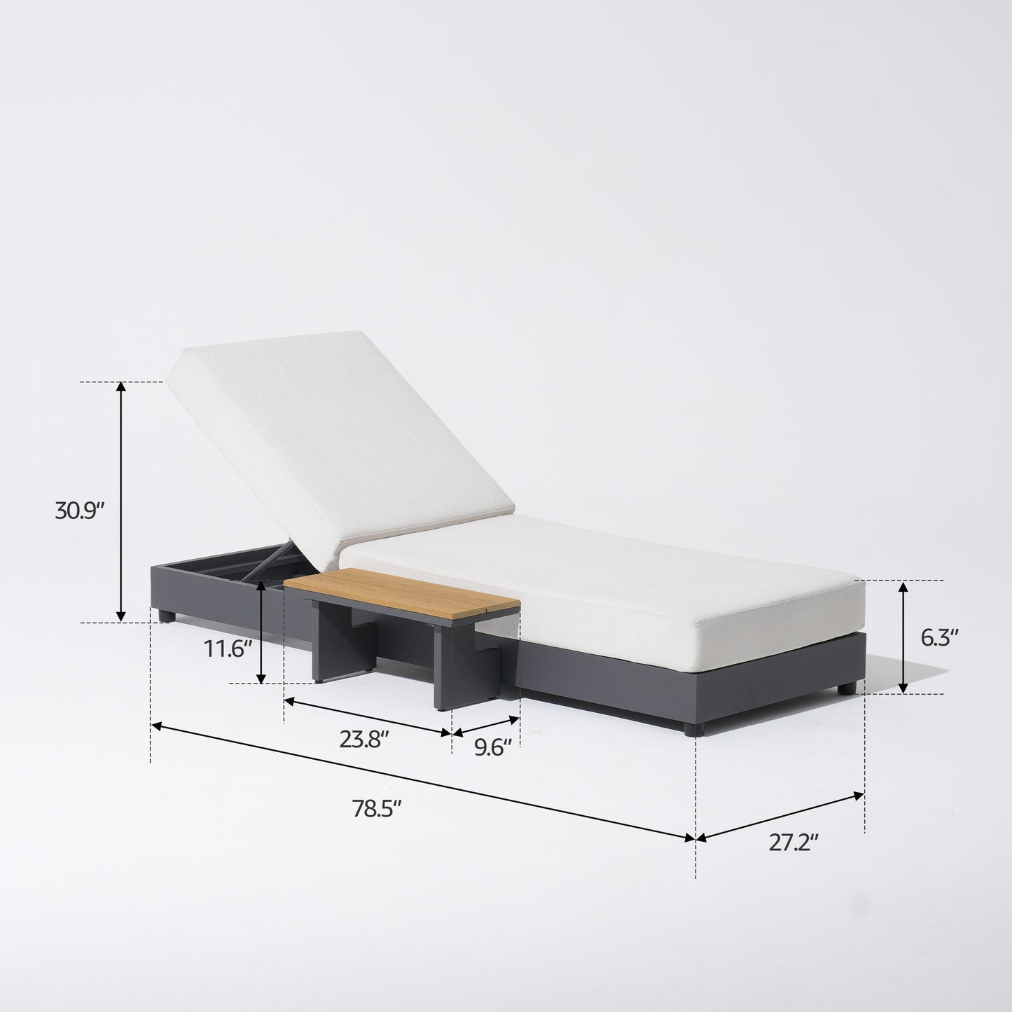 Aluminum outdoor chaise lounge adjustable backrest olefin cushion