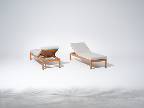Outdoor chaise lounge adjustable backrest eucalyptus linen cushion