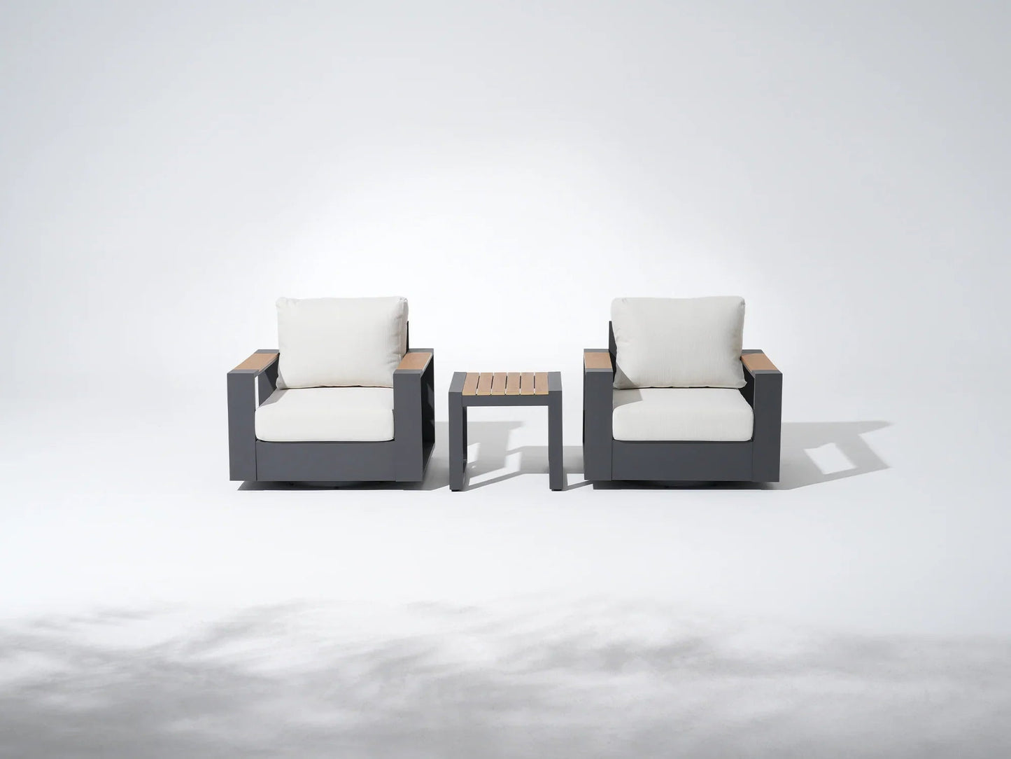 3 Piece Outdoor Swivel Chair Set with Side Table Wide Armrests
