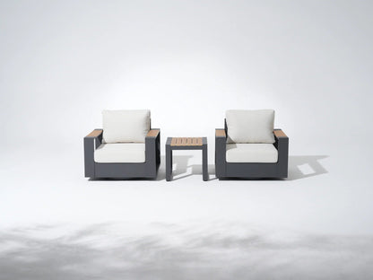3 Piece Outdoor Swivel Chair Set with Side Table Wide Armrests