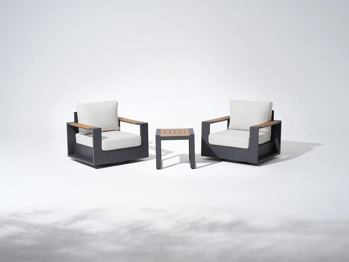 3 Piece Outdoor Swivel Chair Set with Side Table Wide Armrests
