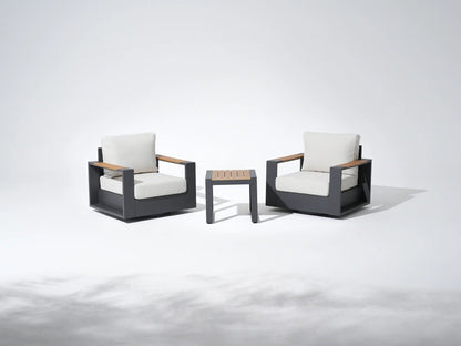 3 Piece Outdoor Swivel Chair Set with Side Table Wide Armrests