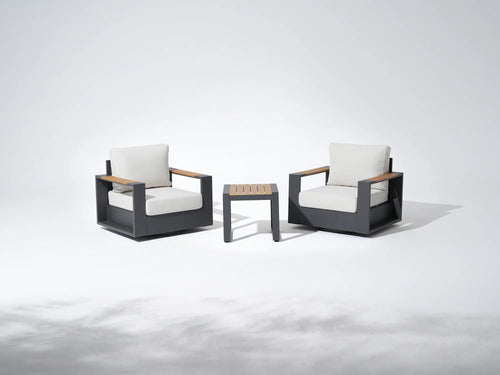 3 Piece Outdoor Swivel Chair Set with Side Table Wide Armrests