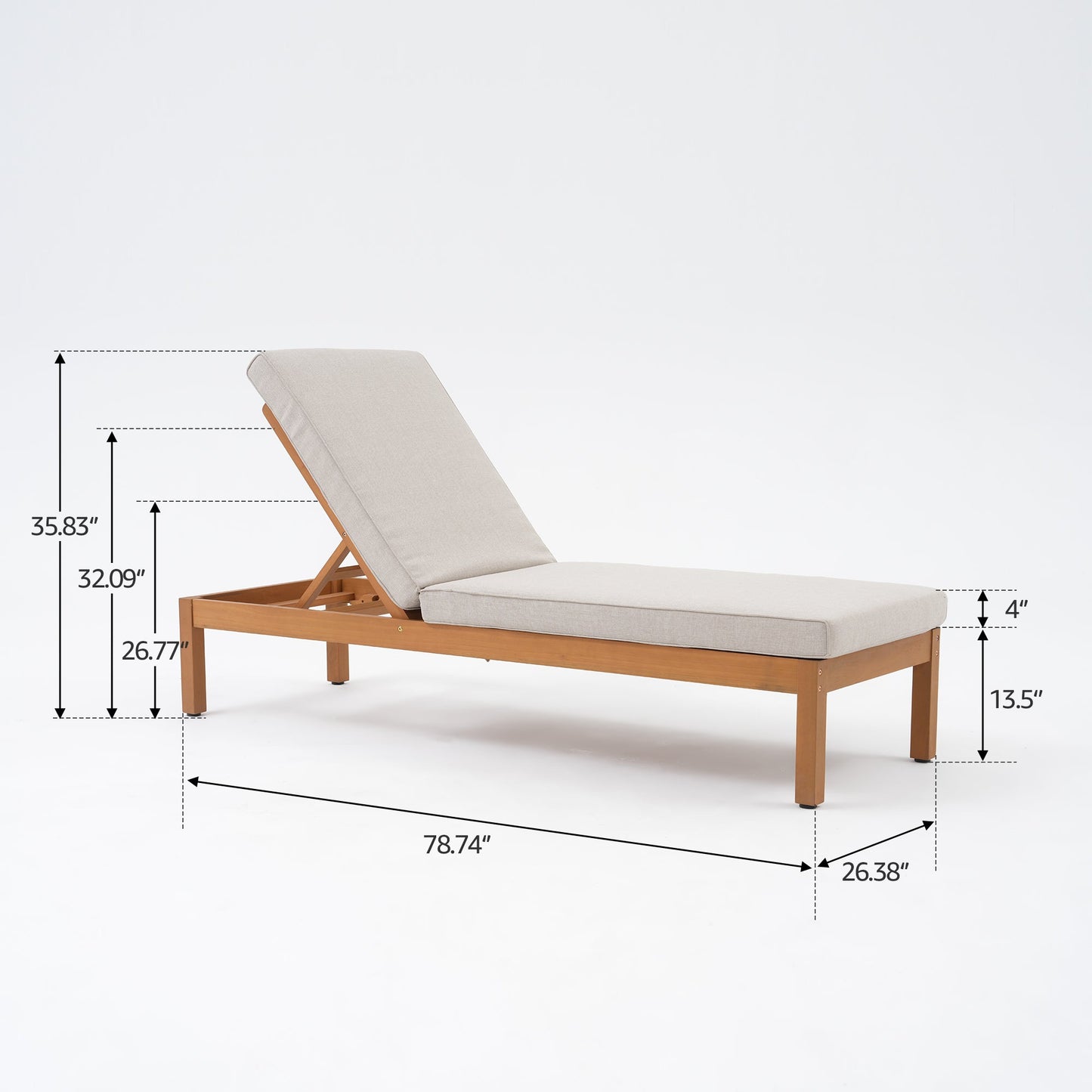 Outdoor chaise lounge adjustable backrest eucalyptus linen cushion