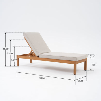 Outdoor chaise lounge adjustable backrest eucalyptus linen cushion