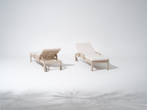 Cali Wooden Outdoor Lounger with Wheels, Adjustable Backrest & Thick Cushion- Jardina Premium Modern Outdoor Patio Furniture