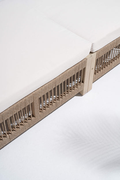 Wooden chaise lounge adjustable backrest rope cushion