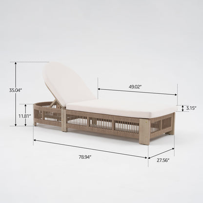 Wooden chaise lounge adjustable backrest rope cushion