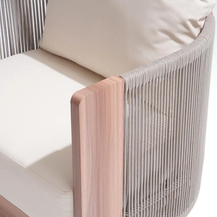 Aluminum Outdoor Bistro Set with Rope Rattan Wood Look Finish