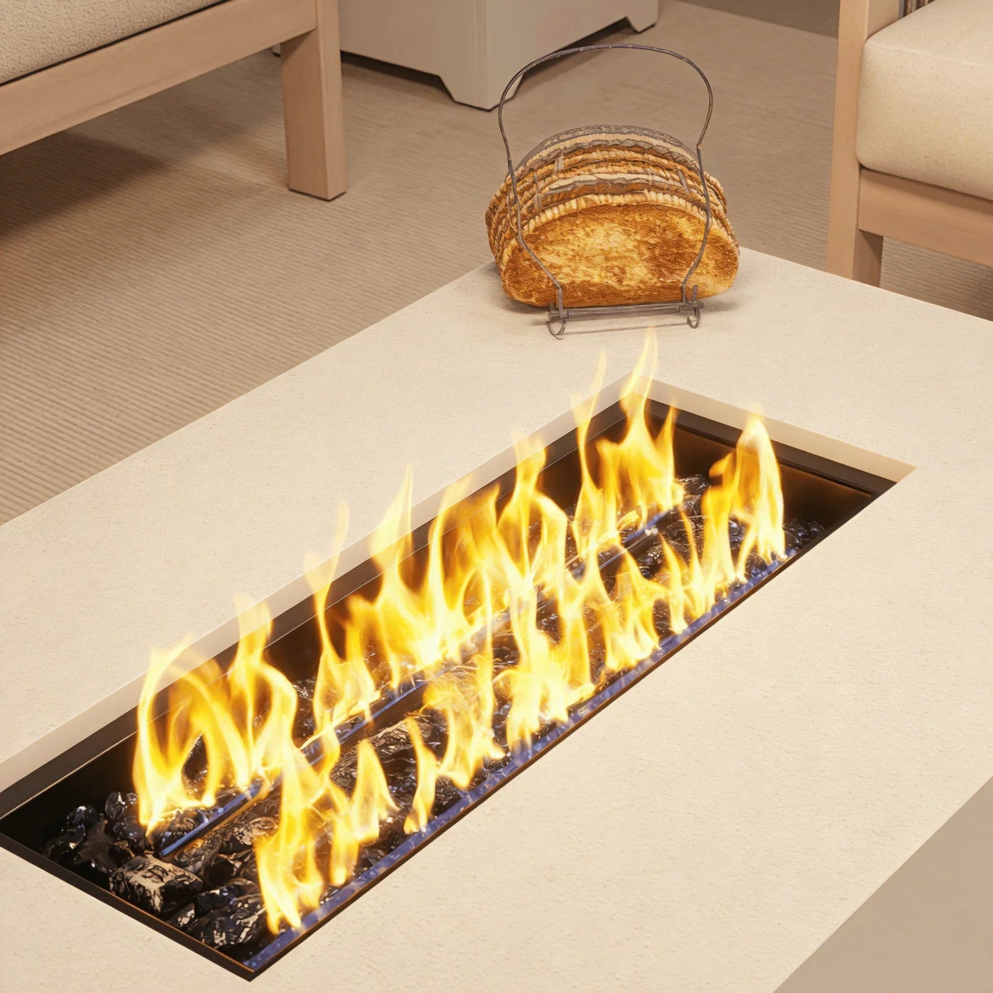 4 seat eucalyptus outdoor fire pit furniture set