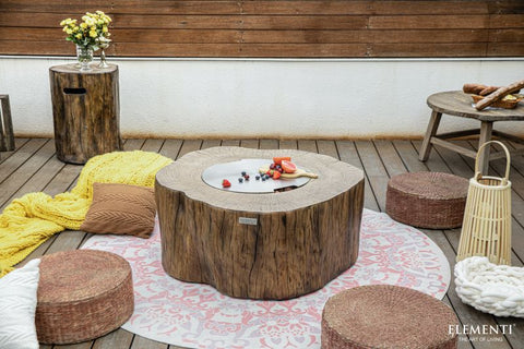 Elementi Manchester Fire Table in Redwood Finish with Real Wood Log Aesthetics