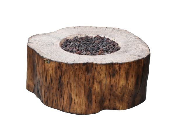 Elementi Manchester Fire Table in Redwood Finish with Real Wood Log Aesthetics