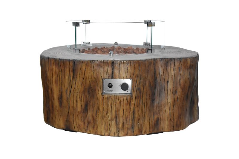 Elementi Manchester Fire Table in Redwood Finish with Real Wood Log Aesthetics