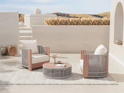 3 Piece Rope Rattan Outdoor Set with Swivel Chair Table