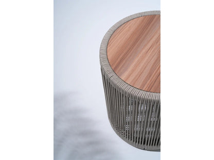 Aluminum Outdoor Bistro Set with Rope Rattan Wood Look Finish