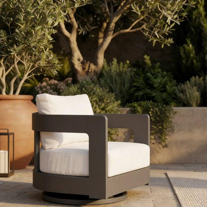 Aluminum Outdoor Sofa Set with Fire Pit and Swivel Chairs