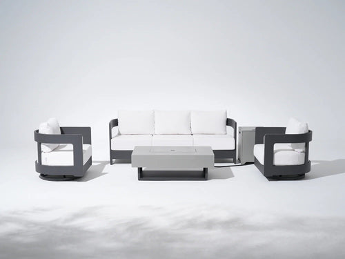 Aluminum Outdoor Sofa Set with Fire Pit and Swivel Chairs