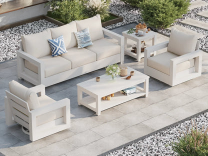 Aluminum Outdoor Sofa Set with Swivel Chairs and Tables