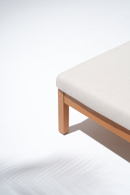 Outdoor chaise lounge adjustable backrest eucalyptus linen cushion
