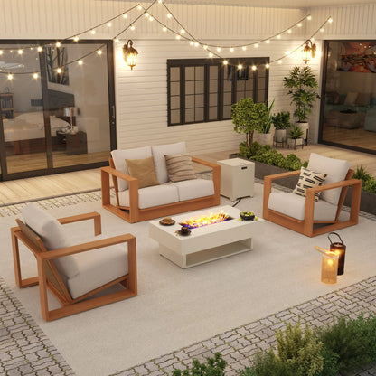 4 seat eucalyptus outdoor fire pit furniture set