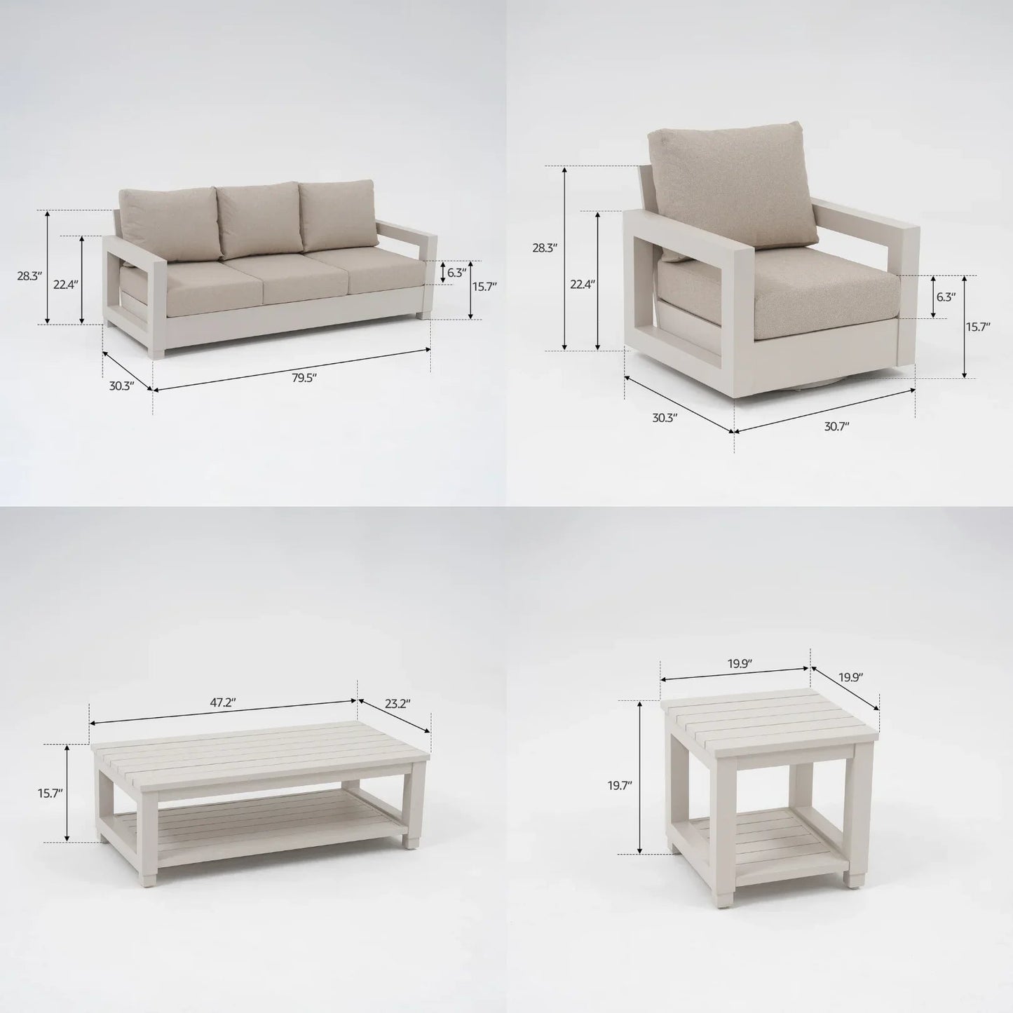 Aluminum Outdoor Sofa Set with Swivel Chairs and Tables